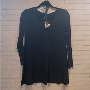 Black mineral wash long sleeved a line dress